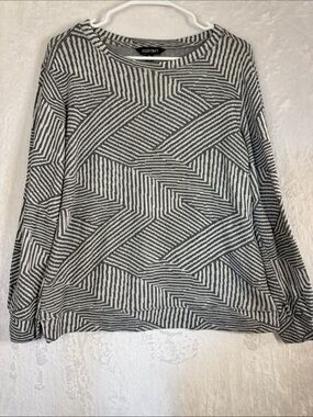 Ellen Tracy Black & White Geometric Knit Sweatshirt Large